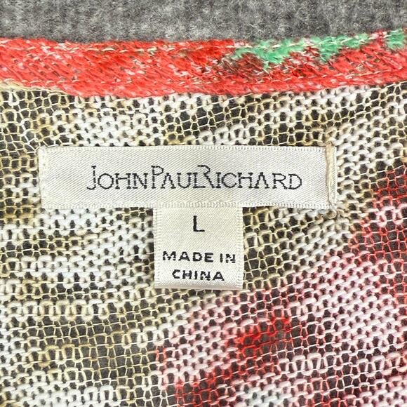 John Paul Richard Summer Sweater Size Large Open Knit Floral V Neck Tassel NEW - Picture 3 of 7